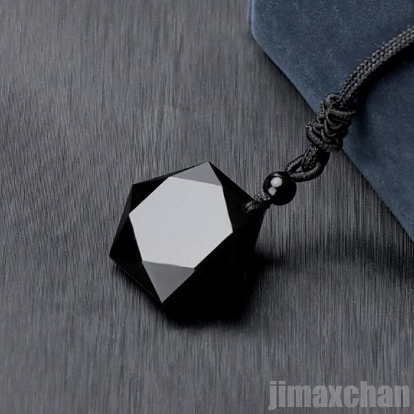 気楽 ネックレス 黒曜石 六角形 宝石 ネックレス ペンダント 六芒星 ジュエリー アクセサリー ヘキサゴン スピリチュアル 魔除け お守り 瞑想 デート 首輪 紐 厄除け 魔除けのサムネイル