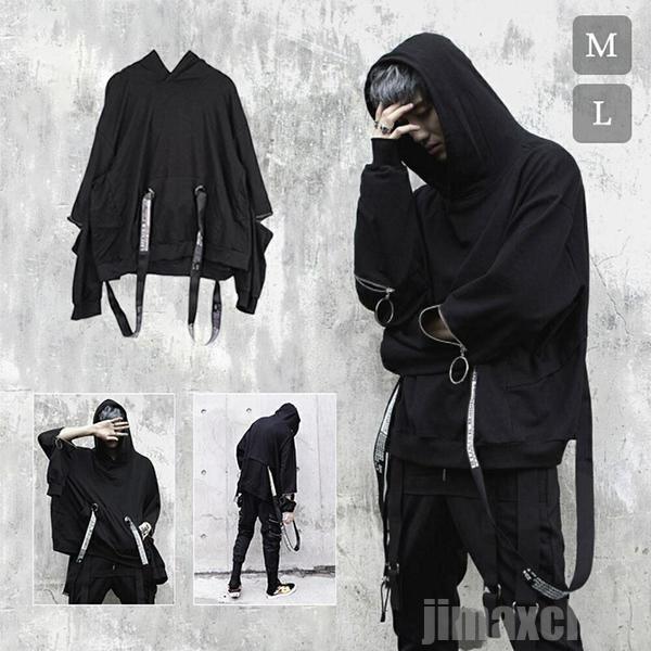 気楽 パーカー ベルトパーカー ブラックフード プルオーバー 韓国ファッション フード付き ポケット付き ビッグシルエットパーカー 韓国ファッション トップス プルパーカー フーのサムネイル