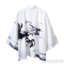 気楽 法被 水墨画 龍 夏祭り 夏恋 寺 韓国ファッション 神社 羽織り 半纏 はんてん ハッピ 長半纏 半天 袢天 半被 お祭り衣装 雅 和柄 羽織 和装 カーディガン 浴衣