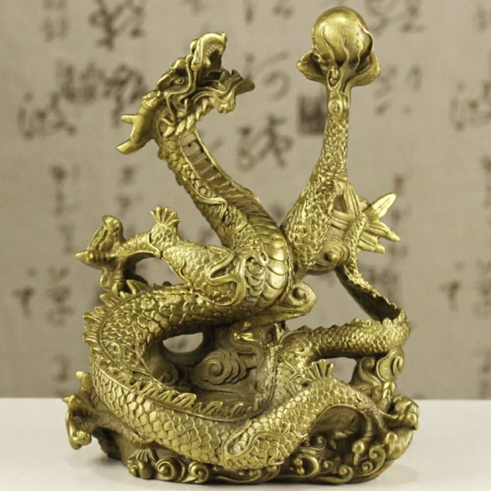 10/18迄MAX1000円OFF！ 気楽 風水 置物 龍 左手に玉を持つ龍 五本爪 龍 竜 真鍮 ブロンズゴールド 龍の置物 ドラゴン 風水 アイテム パワースポット 開運 金運 財産運 出世運 恋愛運 幸福 成功
