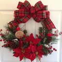 気楽 クリスマスリース 35cm×35cm 赤リボン Xmas リース 造花 花輪 アートフラワー クリスマス 玄関 丸 輪っか ドア 飾り 装飾 ...