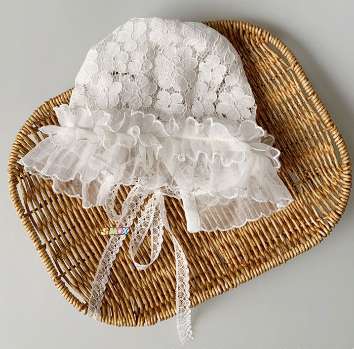 ベビー帽子 子供帽子　ベビーボンネット　レース　布レース　花柄　女の子　 ぼうし ハット　ボンネット　フォーマル　新生児　女の子　出産祝い　アウトドア 外遊び ファッション 小物 保育園 おでかけ　春秋夏　月齢アート　月齢フォト 38cm39cm40cm41cm42cm43cm44cm