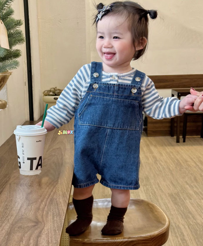 【即納】60cm/70cm/80cm/90cm メール便送料無料 ベビー服　子供服　サロペット　デニム　デニムサロペット　男の子　女の子　デニム風 　簡単　春秋　ベビーオールインワン　オールインワン　カジュアル　　可愛い　シンプル　新品　赤ちゃん服　通園　春秋夏　洋装 Aライン 3