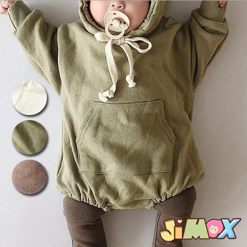 【即納】90cm/100cm 「メール便送料無料」ベビーロンパース スウェット ベビーロンパース パーカー風ロンパース 無地 グリーン 長袖 ブラウン オールインワン 簡単 春秋 ベビーオールインワン 可愛い 男女兼用 女の子 男の子