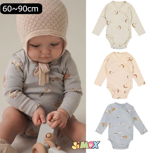 「即納」60cm/70cm「メール便送料無料」 ベビー服　ベビーロンパース　前開き　スナップボタン　ムーン　月　前開き　男の子　女の子　男女兼用　出産祝い　退院　春秋　ベビー服　可愛い　おしゃれ　新生児　ムーン　北欧風