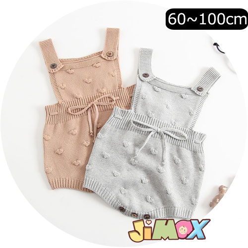 【即納】「在庫処分」100cm「メール便対応可」ベビー服　ロンパース　ニットロンパース　サロペット　ニット　ベビーロンパース　ベビーオールインワン　ニット　シンプル　無地　女の子　長袖　前開き　ベビー服　赤ちゃん服　ベビー服