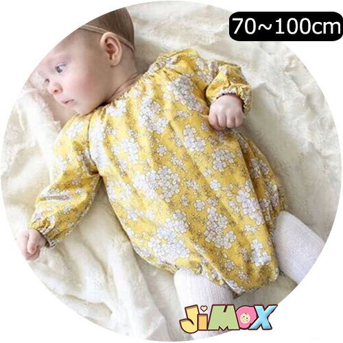 【即納】90cm/100cm「在庫処分」「メール便送料無料」 ベビーロンパース　花柄　小さな花柄　長袖　女の子のタイプ　襟　　春秋　ベビーオールインワン　ベビー服　子供服　女の子　長袖　可愛い　シンプル　新品