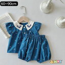 【即納】60cm/70cm/90cm「メール便送料無料」ベビー服 子供服 上下セット セットアップ ブラウス×ショートパンツ フレア 女の子 通園 袖フレア ネ...