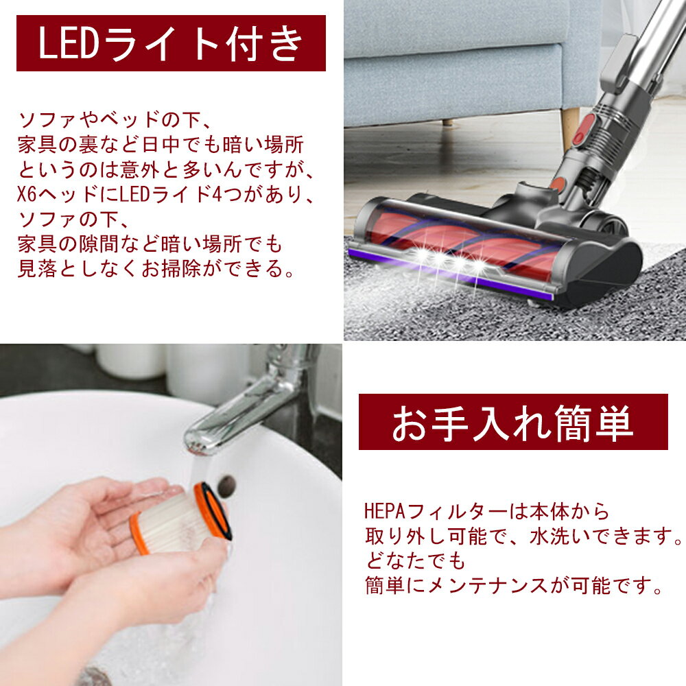 5/16まで7600円コードレス掃除機サイクロン24Kpa超強吸引力30分間稼働電池取り外し可能自走式ヘッド強弱切替多重濾過システム低騒音伸縮パイプ指示ライト軽量コンパクトサイクロン掃除機スティック掃除機H250