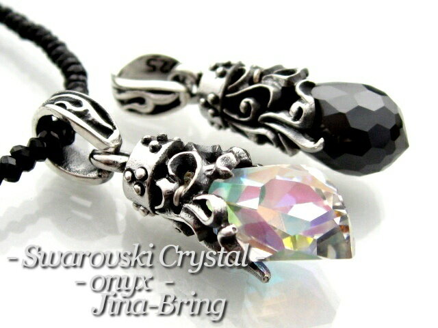 送料無料 【Swarovski Crystal】ティアドロップペンダント◇アラベスク/オニキス◇シルバー925 ネックレス メンズ レディース【あす楽対応_近畿】