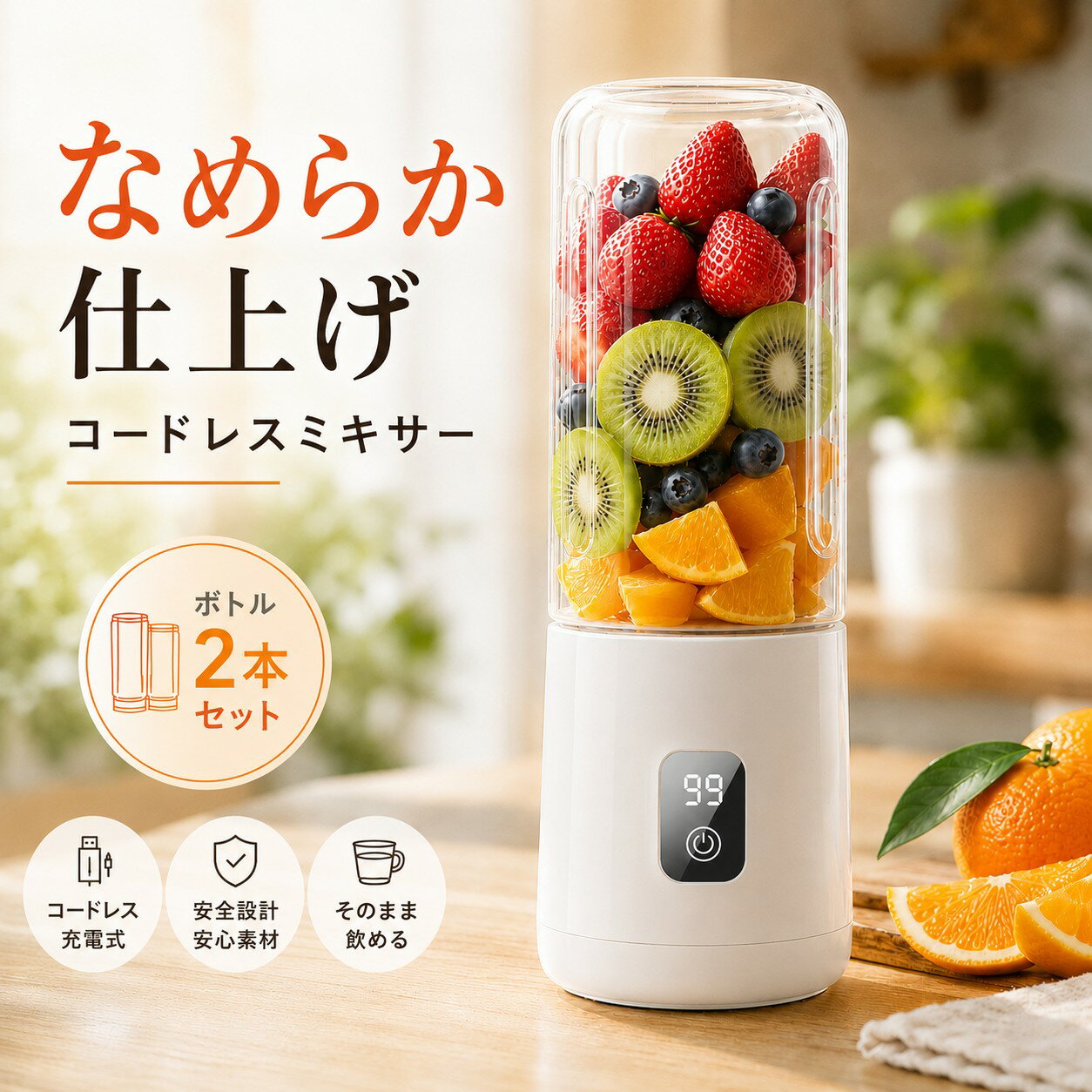 ＼SS限定特価!!／ ミキサー 小型 ジューサー ブレンダー 氷も砕ける 12枚刃 コードレス 500mlボトル×2 スムージー 野菜 果物 プロテイン 離乳食 ジュース ミルクセーキ用 コンパクト 持ち運び 洗いやすい 母の日 ギフト おしゃれ