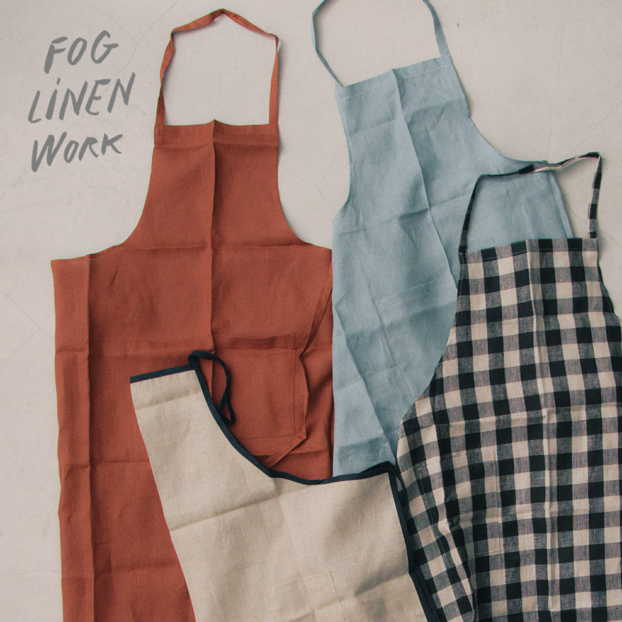 リネンエプロン オークル ナチュラル パイピング ブラックナチュラルチェック ローリエ fog linen work 亜麻 亜麻布 リトアニア 自然素材 天然素材 天然 プレゼント 贈り物 引越 引っ越し祝 お…