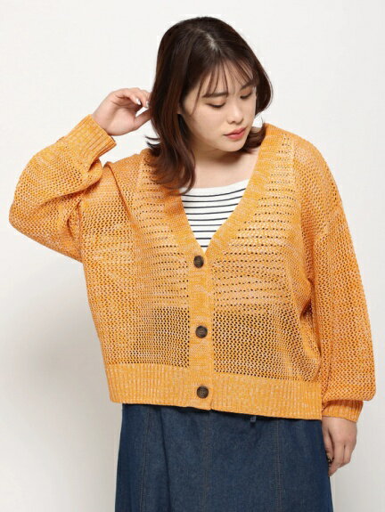 大きいサイズ レディース 【Re-J＆SUPURE】ミックスカラーカーディガンLL 3L トップス カーディガン 長袖 カーデガン 羽織 vネック 透け感 ゆったり シルエット ぽっちゃり 体型カバー 大人 可愛い かわいい オレンジ色 緑 グリーン 青 ブルー 紫 パープル 春 春服 春物