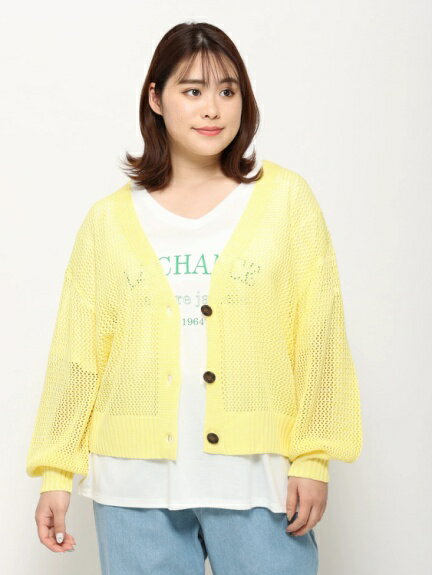 大きいサイズ レディース 【Re-J＆SUPURE】ミックスカラーカーディガンLL 3L トップス カーディガン 長袖 カーデガン 羽織 vネック 透け感 ゆったり シルエット ぽっちゃり 体型カバー 大人 可愛い かわいい オレンジ色 緑 グリーン 青 ブルー 紫 パープル 春 春服 春物