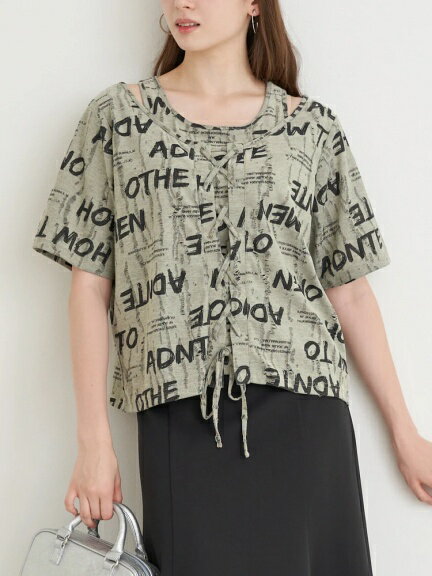 ＼67%OFF／大きいサイズ レディース 【Re-J＆SUPURE】5分袖レースアップダメージトップス2L XL 3L 4L 大きいサイズ レディース ぽっちゃり ゆったり 体型カバー おしゃれ かわいい 大人 上品 きれいめ プラスサイズ 夏 Tシャツ 半袖 カジュアル 編み上げ