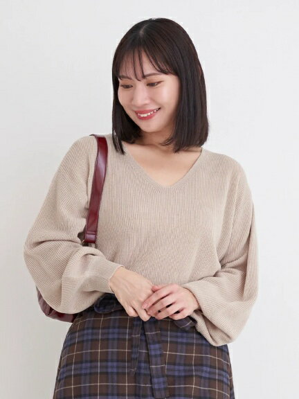 大きいサイズ レディース ニット トップス 秋 冬 【Re-J＆SUPURE】畦編み袖ボリュームニットトップス2L XL 3L 4L 大きいサイズ レディース ぽっちゃり ゆったり 体型カバー おしゃれ かわいい 大人 上品 きれいめ プラスサイズ オフィス 通勤 フェミニン Vネック