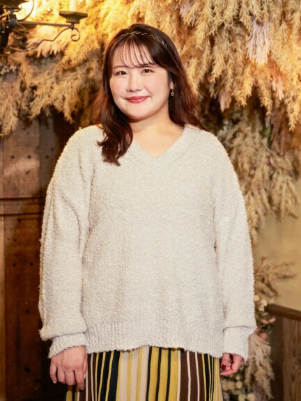 ＼25%OFF／大きいサイズ レディース トップス ニット 秋 冬 【Re-J＆SUPURE】【Komachiコラボ】Vネックブークレニットトップス2L XL 3L 4L 大きいサイズ レディース ぽっちゃり ゆったり 体型カバー おしゃれ かわいい 大人 上品 きれいめ プラスサイズ フェミニン