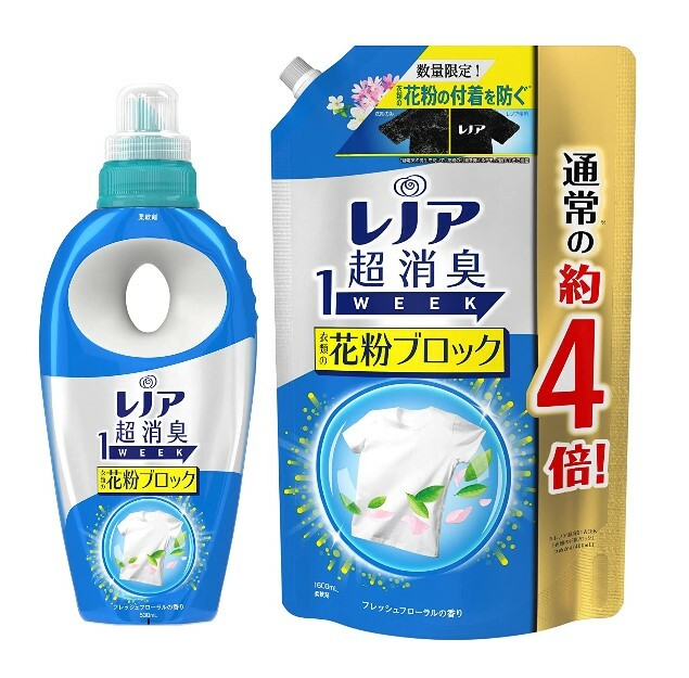 【まとめ買い】レノア 超消臭 衣類の花粉ブロック フレッシュフローラルの香り 本体 530ml＋1600ml（詰め替え用） 花粉対策