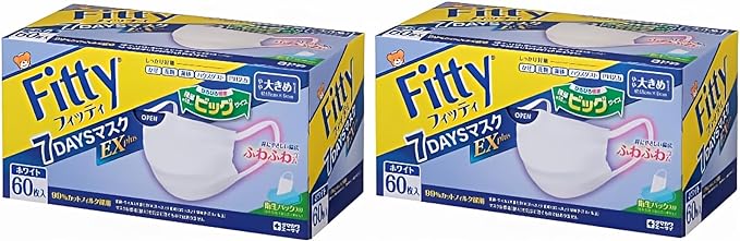 フィッティ fitty 7DAYS マスク EXプラス やや大きめサイズ 60枚入 2箱セットのサムネイル