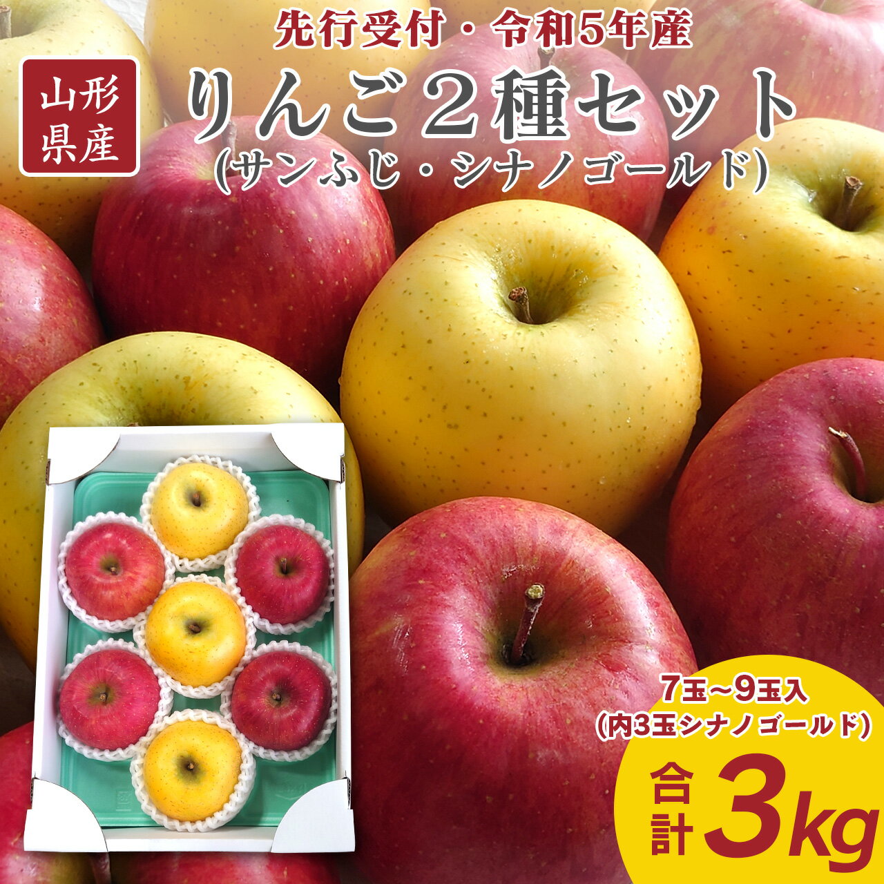 りんご ＜先行予約＞ 山形県産 りんご2種セット サンふじ シナノゴールド 秀品 3kg 7～9玉入 シナノゴールド 果物 フルーツ りんご 林檎 2種類 蜜入り お取り寄せ 贈答用 ギフト 詰め合わせ 直送 グルメ 山形 2024年産 令和6年産