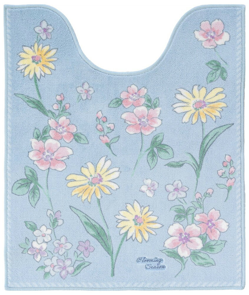 オカ ブルーミングシーズン トイレマット 約75×63cm（ブルー） オカ3032935 [オカ3032935]