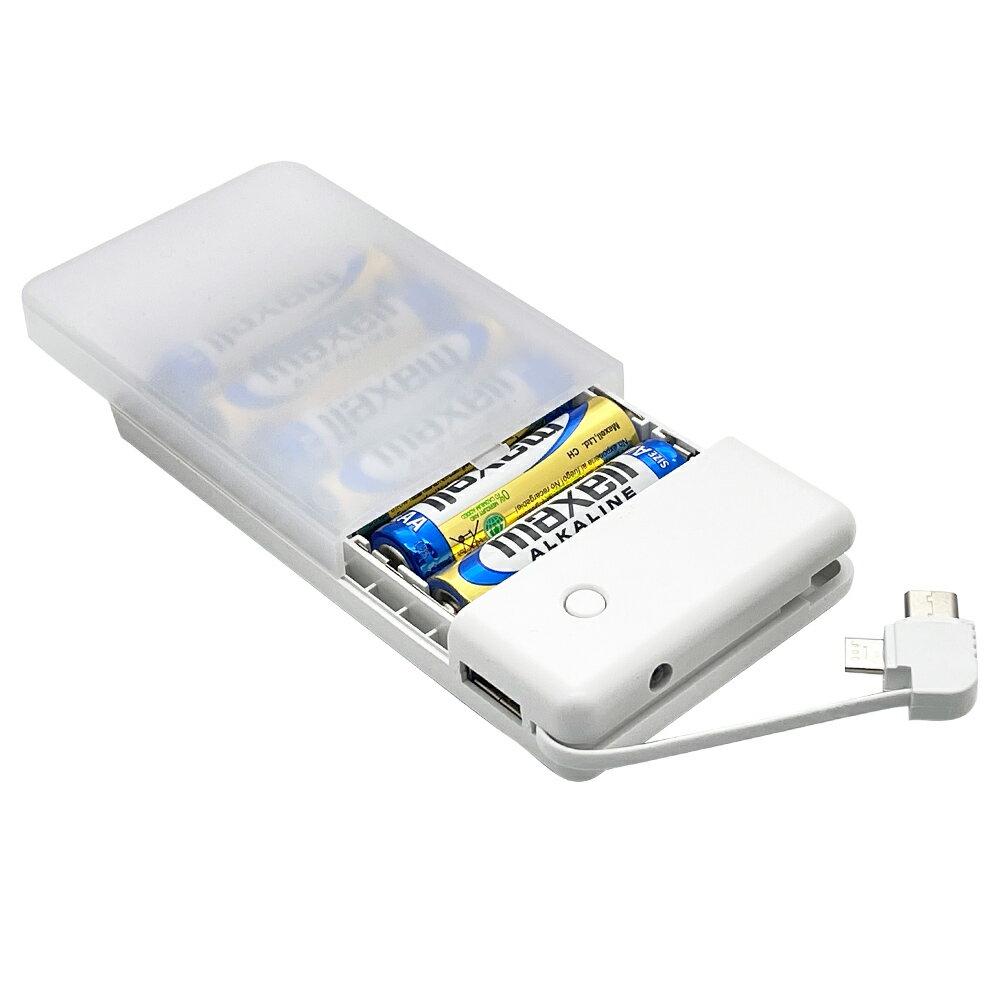 ラスタバナナ USB-A×1ポート 単3×6本電池式充電器 Type-C/microUSBケーブル直付 電池付属 1.5A（ホワイト） R01BAT361A03WH