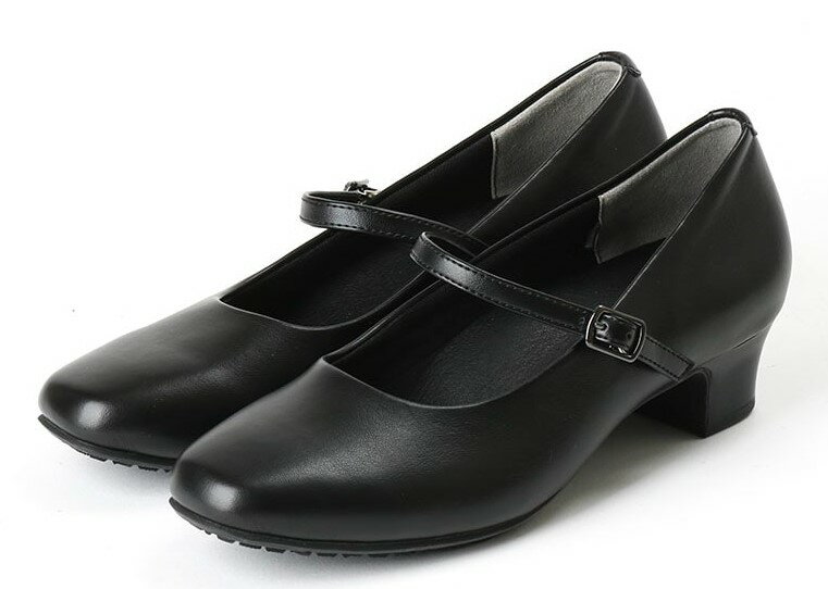 Lady worker（レディワーカー） ベルト付き　スクエアトゥパンプス（ブラック・サイズ：21.5cm） LO-18590-008-21.5 アシックス商事(asics trading)　Black Pumps