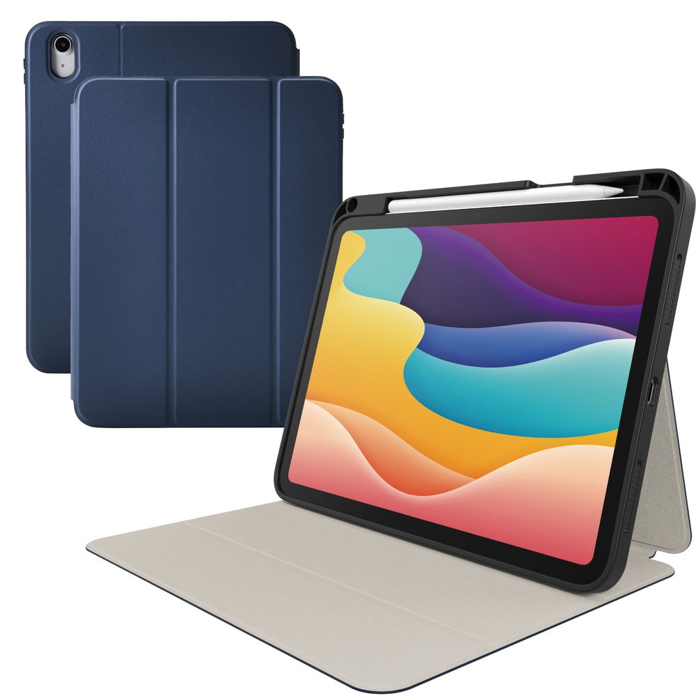 エレコム iPad ケース 11インチ ( A16 ) / 10.9インチ 第10世代 用マグネット式フラップ カバー Apple Pencil収納 フリーアングル スタンド オートスリープ機能 衝撃吸収（ネイビー） TB-A25RSANV