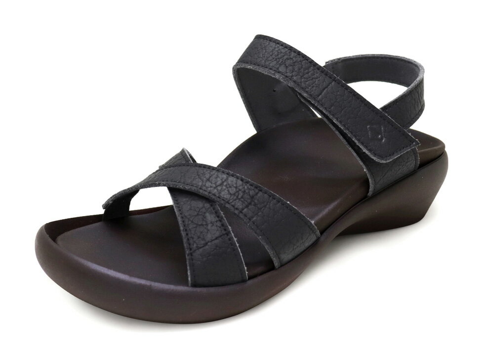 RegettaCanoe レディース クロスベルトローヒールウェッジサンダル（ブラック・サイズ：L 24.0-24.5cm） CJFW3519-BLK-L リゲッタカヌー