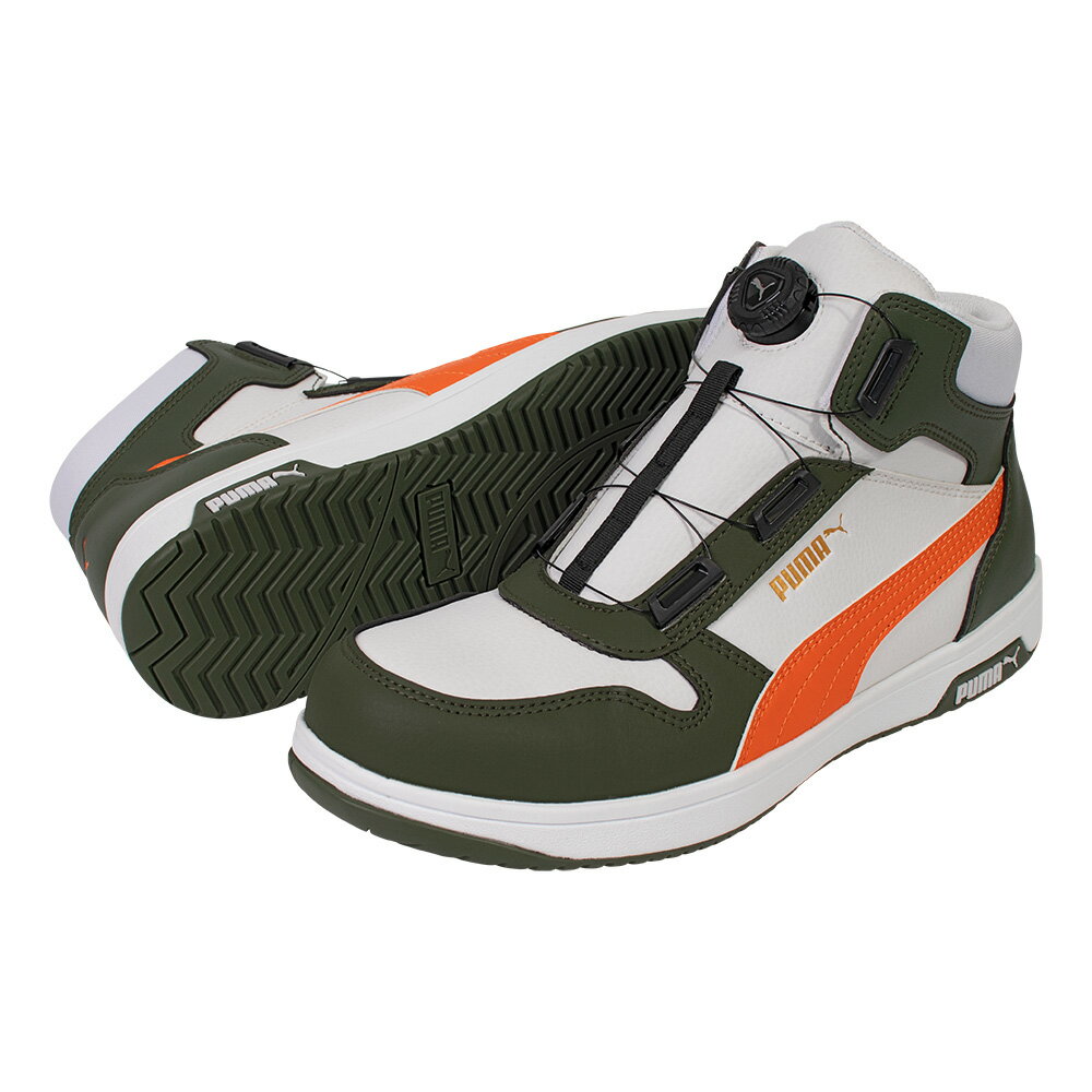 プーマ HERITAGE FRONTCOURT DISC MID ホワイト×グリーン 26.0cm JSAA規格 A種 63.222.0-WH/GRN-26.0 PUMA SAFETY