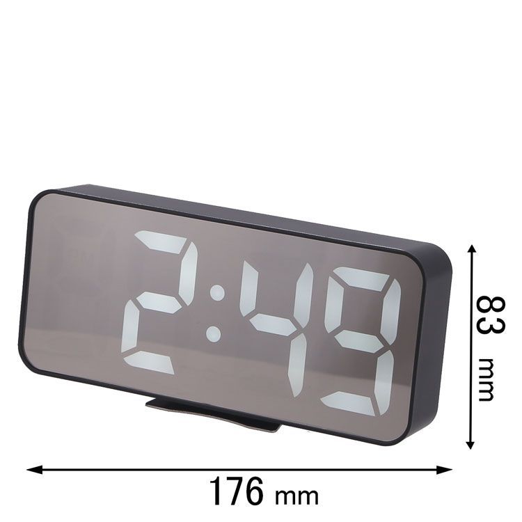 不二貿易 電波デジタル置時計 ラージミラーサーフェス ブラック 60698 [60698フジボウエキ]【返品種別A】