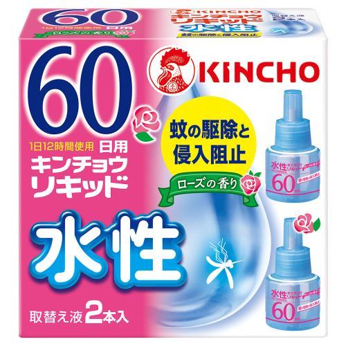【返品種別A】□「返品種別」について詳しくはこちら□※仕様及び外観は改良のため予告なく変更される場合がありますので、最新情報はメーカーページ等にてご確認ください。◆キンチョウリキッド、取替え液 2本入。◆リビングなどの広いお部屋でも効果がしっかり拡がります。◆天然ローズエッセンス配合の上質なバラの香り。はなやかさの中にも、ラグジュアリー感あふれる香水調の香りです。水性だから実現できた上質な香りです。◆リラックス効果があると言われている「みどりの香り」を配合■有効成分：ピレスロイド（メトフルトリン）■販売名：キンチョウ水性リキッド60MA3■商品区分：防除用医薬部外品発売元、製造元、輸入元又は販売元：金鳥商品区分：医薬部外品広告文責：株式会社Joshin(06-6633-1111)日用雑貨＞シーズン＞殺虫・虫よけ＞殺虫＞蚊＞電子蚊取り線香