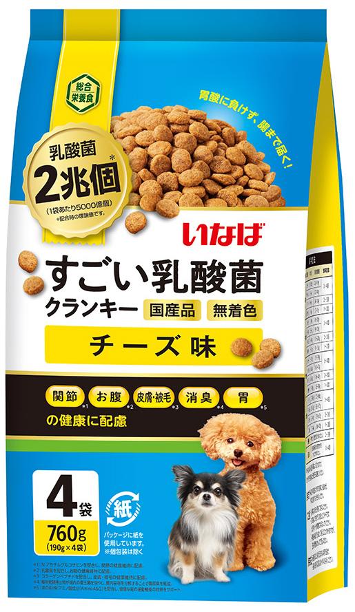 ドッグフード ドライ いなば すごい乳酸菌クランキー チーズ味 190g×4袋 いなばペットフード Dスゴイチ-ズ760G