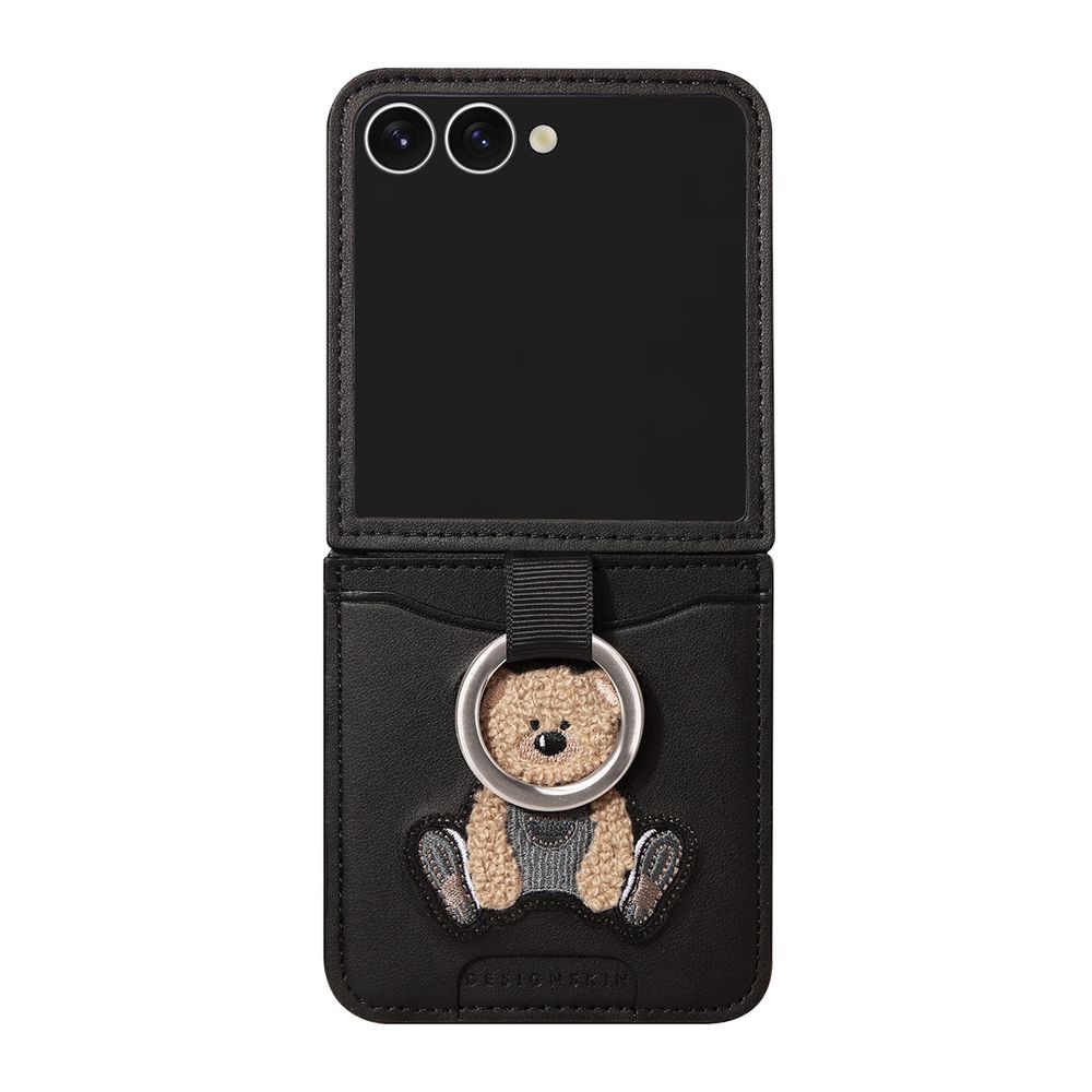 Rakuten - Design Skin Galaxy Z Flip7用 ベア刺繍カードポケット付きケース（ブラック） DSK28046GZFP7