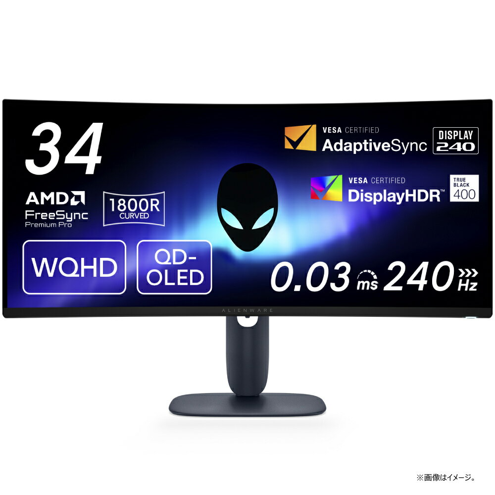 DELL｜デル ゲーミング液晶ディスプレイ(34型/曲面型/OLED/UWQHD 3440×1440/240Hz/0.03ms/HDR400/HDMI2.1/DP1.4/USB Type-C/VESA/3年保証)(ブラック) AW3425DW-R