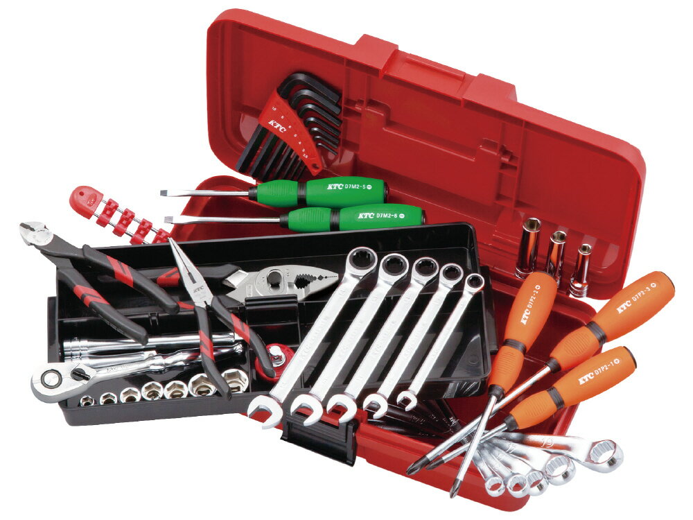 KTC(京都機械工具) 9.5sq 片開き樹脂ケース工具セット 40点組 レッド SK34026PS