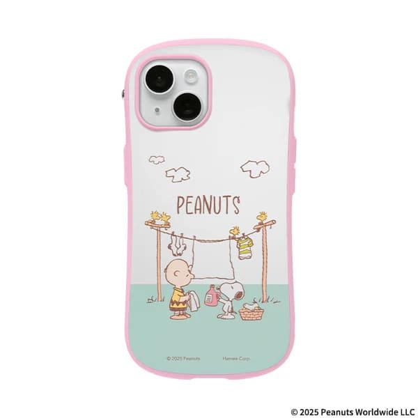 Hamee iPhone15/14/13用 ハイブリットケース iFace ピーナッツ スヌーピー（サクラピンク/ランドリー） 41-990285