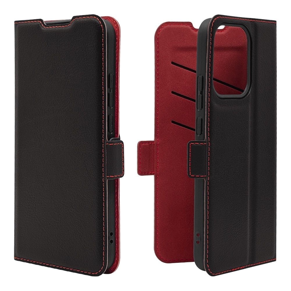 ラスタバナナ OPPO Reno14 5G用 薄型手帳ケース サイドマグネット（ブラック＊レッド） 9226OR14BSMBKR
