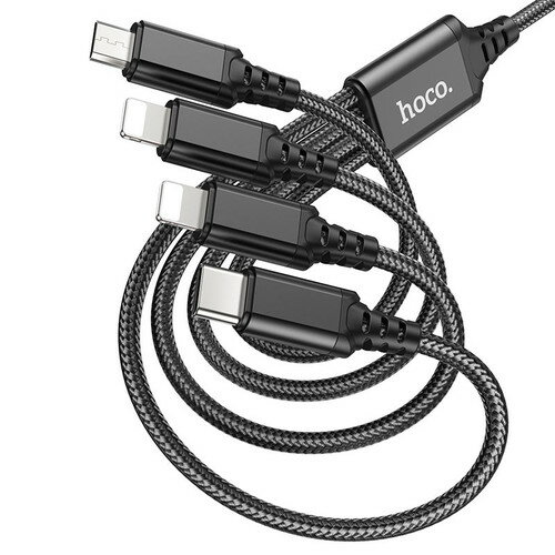 hoco. hoco X76 4in1 充電ケーブル【Lightning×2/Type-C×1/micoroUSB×1】 1m(ブラック) X76-4IN1-LCX2-BK
