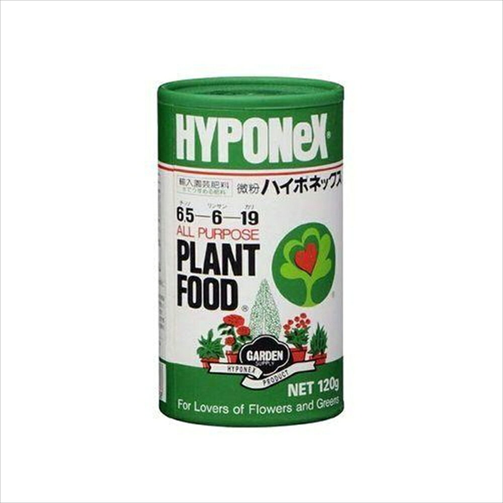 【返品種別B】□「返品種別」について詳しくはこちら□◆すばやい効き目で植物を元気に育てる。◆アメリカで開発された、植物の生育に必要な各種栄養分をバランス良く含み、水に溶けてすばやく効く速効性の肥料です。◆植物の株を丈夫にするカリ成分を多く含みます。■　仕　様　■内容量：120g成分：N-P-K＝6.5-6-19[2100511]ハイポネックスジャパンアウトドア＞ガーデン・エクステリア用品＞土・肥料