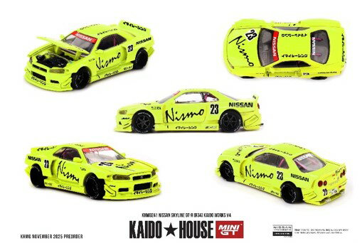 MINI-GT 1/64 Nissan スカイライン GT-R R34 Kaido Works V4(右ハンドル)【KHMG241】 ミニカーのサムネイル