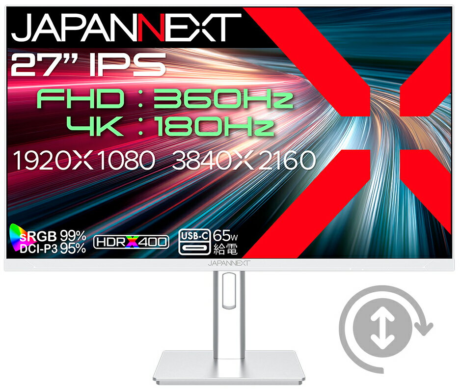 JAPANNEXT�å���ѥ�ͥ����� �����ߥ󥰱վ��ǥ����ץ쥤(27��/IPS/4K UHD 3840��2160/360Hz/0.5ms/HDR400/HDMI2.1/DP/USB TYPE-C/VESA/PIP��PBP�б�/2ǯ�ݾ�)(�ۥ磻��) ���߼� ¿��ǽ������� JN-IPS27G1836UFHSPC6