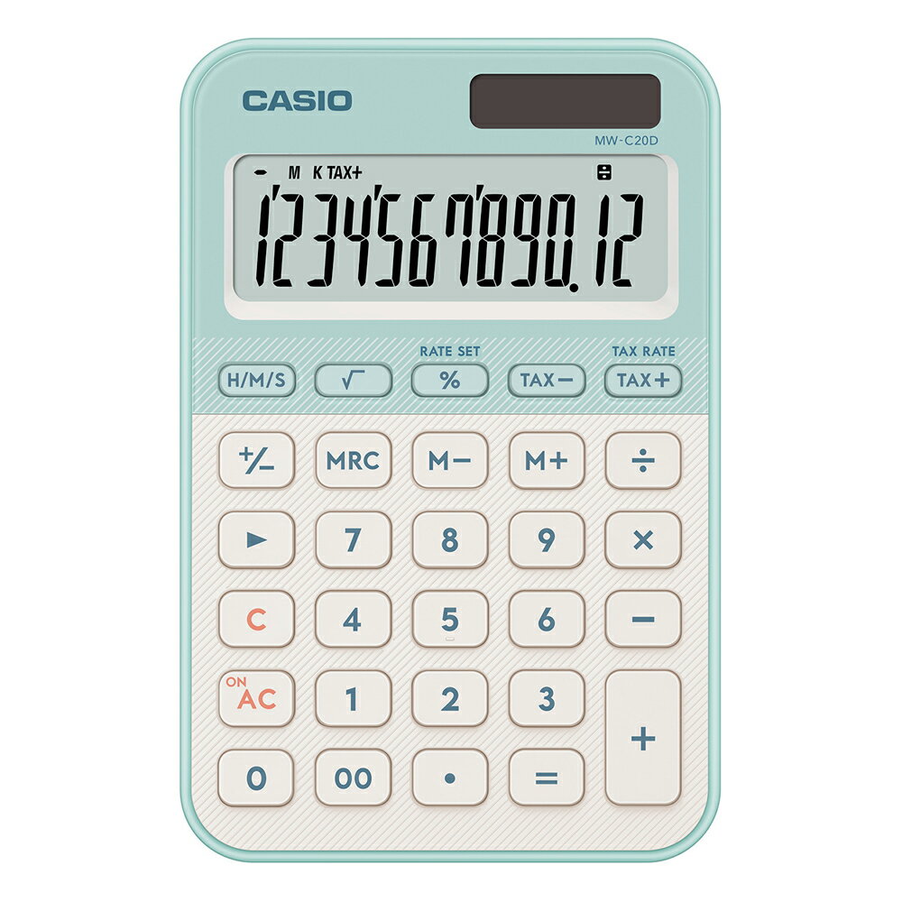 カシオ デザイン電卓（ライトグリーン） カラフル電卓 ミニジャストタイプ MW-C20D-LG-N