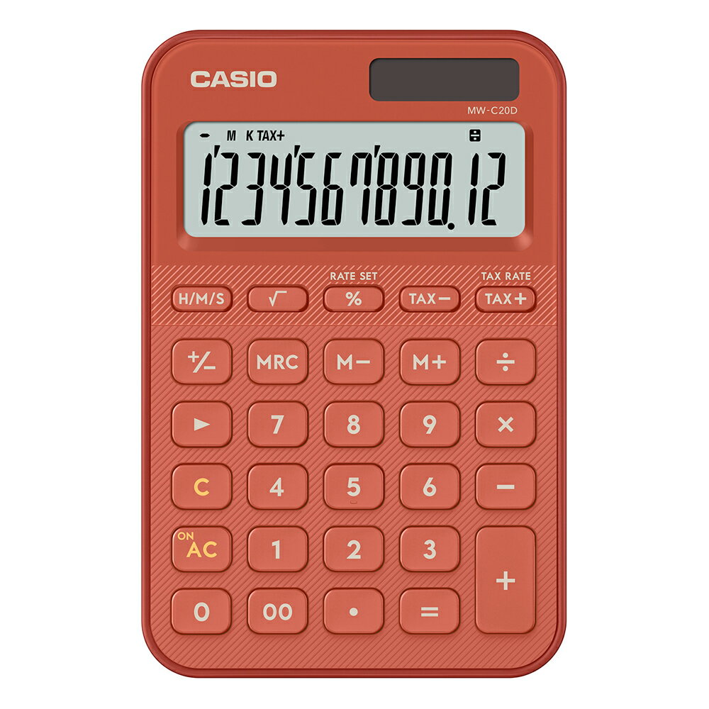 カシオ デザイン電卓（ブリックレッド） カラフル電卓 ミニジャストタイプ MW-C20D-RD-N
