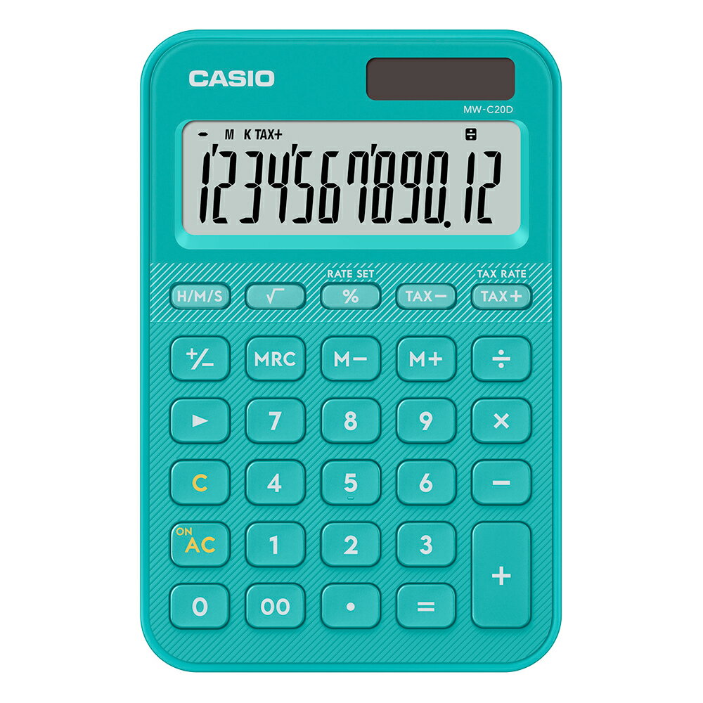 カシオ デザイン電卓（ターコイズ） カラフル電卓 ミニジャストタイプ MW-C20D-TU-N