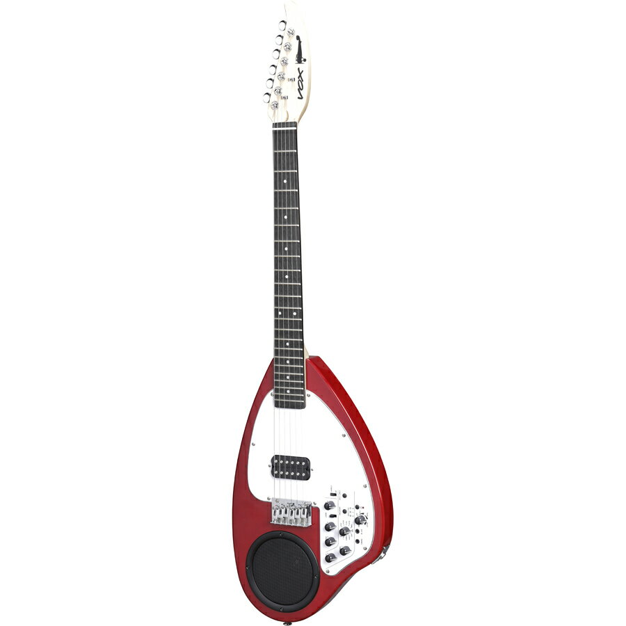 【返品種別A】□「返品種別」について詳しくはこちら□メーカー保証期間 1年◆VOXの技術を集約させたユニークなギター1960年代にVOXが発表した伝説的なギターのシェイプを踏襲する、ユニークなスピーカー付きギターが、このAPC-1です。VOXがこれまでに蓄積してきたアンプ製作の技術を活かしたアナログ回路のアンプを搭載、さらにVOXのデジタル・モデリング・アンプVOX MINI GOに採用されているリズムマシンの機能やエフェクトも内蔵しています。アナログとデジタルを組み合わせるという、これまでのVOX製品のノウハウがふんだんに詰まった、VOXの集大成と呼べるギターです。音を出すために必要な機能をすべて搭載しているため、アンプやエフェクターを用意する必要がなく、このギター1本で演奏する事が可能。リビングや屋外での演奏、トラベルギターとしても手軽に使え、どこへでも持ち運ぶことができます。サウンドの要となるアンプ部は、VOX AC30の伝説的な音色を元に、APC-1のスピーカー・ユニットに合わせて再設計。このアンプ部分についてはアナログ回路にこだわることで、本格的なサウンドが実現しました。また、多段ゲイン回路を搭載することで、真空管アンプに見られるような複雑な歪み具合もパーフェクトに再現しています。アンプライクなコントロール・セクションにより、クリーンからクランチ、そしてドライブサウンドまで幅広いサウンドメイクが可能。スピーカー付きギターでありがちなファズ系の歪みではなく、使いやすいオーバードライブ系の歪みサウンドをGAINツマミでコントロールできるのも、本器ならではの特徴です。◆広指向性スピーカーを採用Tectonic Audio Labs製の広指向性スピーカーを搭載。100Hz＆#8210;20kHzフルレンジで、広指向性で180°の方向に音を飛ばす特徴により、スピーカーの正面でなくても音がよく聴こえる構造を採用しています。演奏者にとっても音を聴き取りやすいので、ギターに搭載するのにピッタリなスピーカーと言えるでしょう。また、今までのスピーカー付きギターには「低音が物足りない」「ハウリングしやすい」といった弱点がありましたが、新設計のギター専用エンクロージャーにパッシブ・ラジエーターを搭載することで、一般的なスピーカー付きギターよりも遥かに音質が良くなりました。また、スピーカーユニットを免震構造にする事で、スピーカー付きギターの難点であるハウリングに強い構造となっています。低音から高音までバランス良くワイドレンジに出力しながら、エンクロージャーのハウリング対策を両立して実現する、まさに次世代のスピーカー付きギターです。◆エフェクター、リズム・マシンも搭載エフェクターとリズム・マシンについては、デジタル・モデリング・アンプVOX MINI GOシリーズの技術を踏襲。エフェクトはコーラス/トレモロ/ディレイ/リバーブを搭載しています。ディレイとリバーブについてはタップテンポの機能も備えています。リズム・マシンはメトロノームを含む11種類のジャンルを用意。各ジャンルにつき3バリエーションとなり、トータル33種類のリズム・パターンを内蔵しています。◆ヴィンテージ・リファイン・シェイプ1960年代に発売されていた、ヴィンテージのVOXギターを彷彿させるボディ・デザインも大きな特徴のひとつです。ヘッド・シェイプも当時の製品をアレンジして新たにデザインしました。■　仕　様　■ボディ材：ポプラネック材：メイプル指板材：ローズウッドスケール（弦長）：610mmブリッジ：ハードテイルMagnetic Pickups：ハムバッカーSpeaker：Tectonic Audio Labs製 4.6cm+パッシブラジエータ×2電源：単3(AA)形×6本付属品：ギグケース、調整用レンチ、ストラップ[APC1RD]ヴォックス楽器・レコーディング＞ギター/ベース＞エレキギター＞その他ボディタイプ