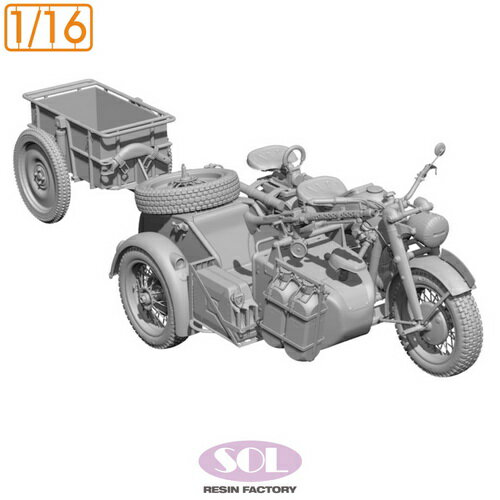 ソルモデル 1/16 WWII ドイツ KS750軍用サイドカー トレーラー付【MM873】 プラモデル