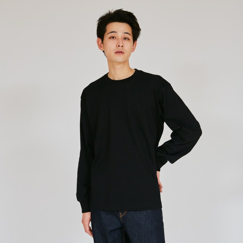 ヘインズ クルーネックロングスリーブTシャツ（ブラック・サイズ：S） HM4C201-090-S Hanes T-SHIRTS KURO HM4-C201