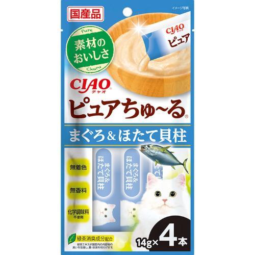 猫用おやつ CIAO ピュアちゅ～る まぐろ＆ほたて貝柱 14g×4本 いなばペットフード SC-532Pチユ-ルカイバシラ56