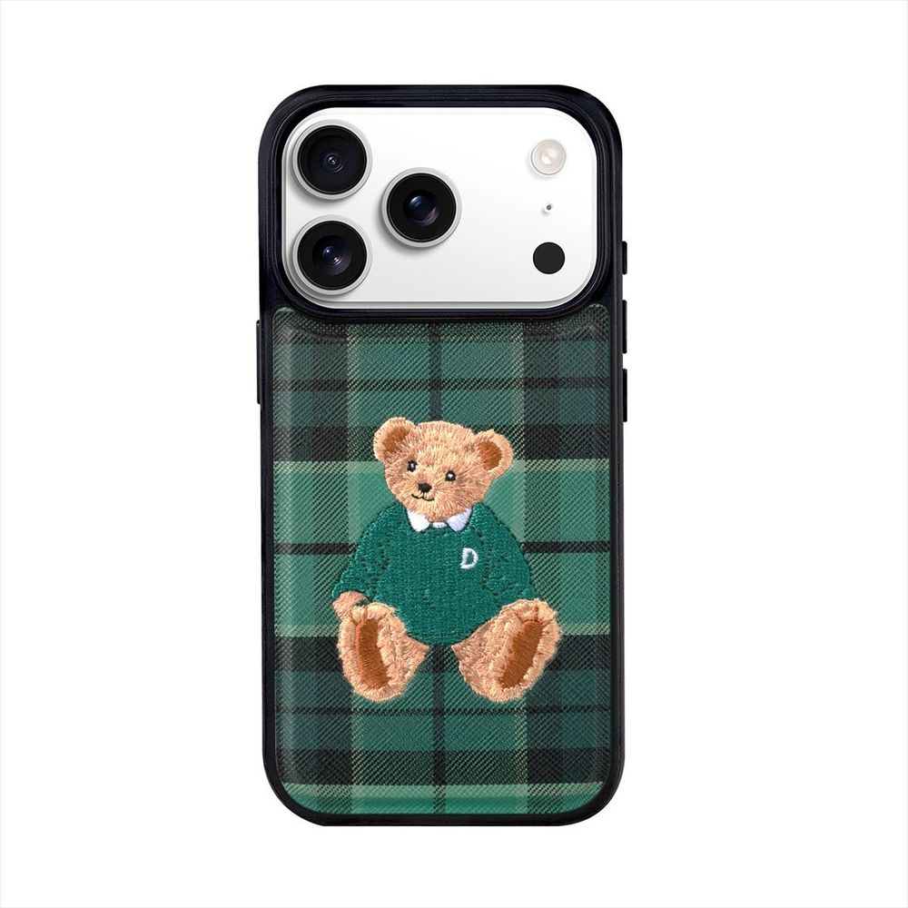 Mobile Phone - Design Skin iPhone 17 Pro用 ベア刺繍 MagSafe対応ケース（グリーン） DSK28307I17PR